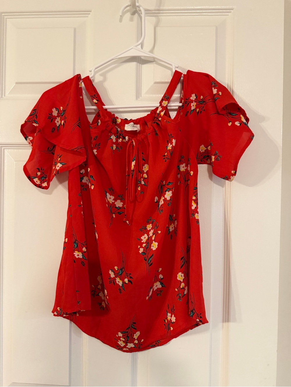 Sienna Sky Red Floral Cold-Shoulder Blouse